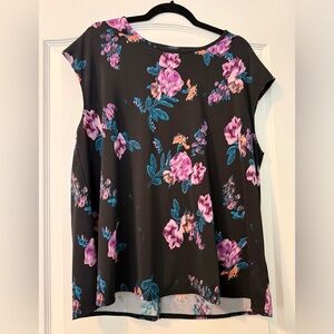Rachel Roy Sleeveless Black Shirt with Teal & Purple Flowers